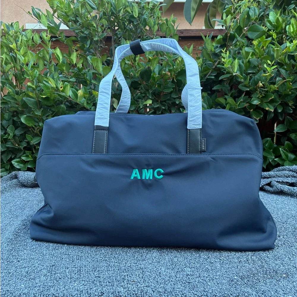 AWAY Nylon Duffel Bag Weekender Carry On Travel Bag PERSONALIZED Blue NWOT